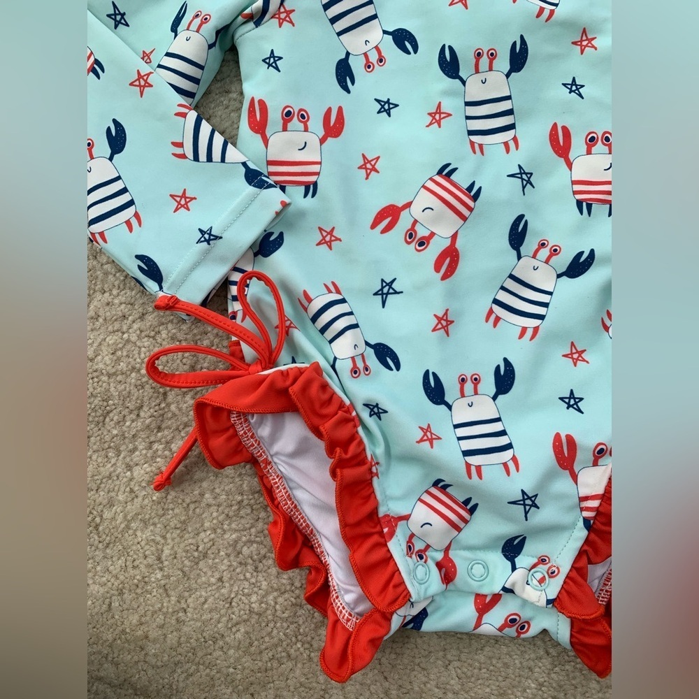 Caden Lane Size 18-24 Months Red, White, Blue Crab Swimsuit & Bamboo Headband - Picture 4 of 8